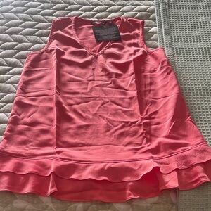 IMAN Coral Pink Sleeveless V-Neck Ruffle Hem Top